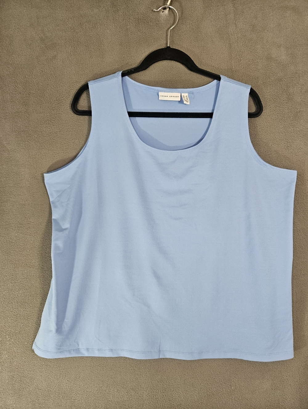Susan Graver Womens Plus 1X Camisole Tank Top Shirt Crew Baby Blue Stretch